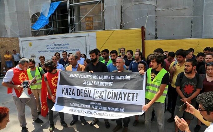 İş cinayetinde hayatını kaybeden Dilek Dayar için Sirkeci Büyük Postane önünde eylem