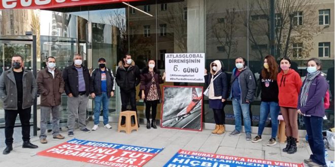 Ücretleri ve tazminatları için direnen AtlasGlobal işçilerine polis
